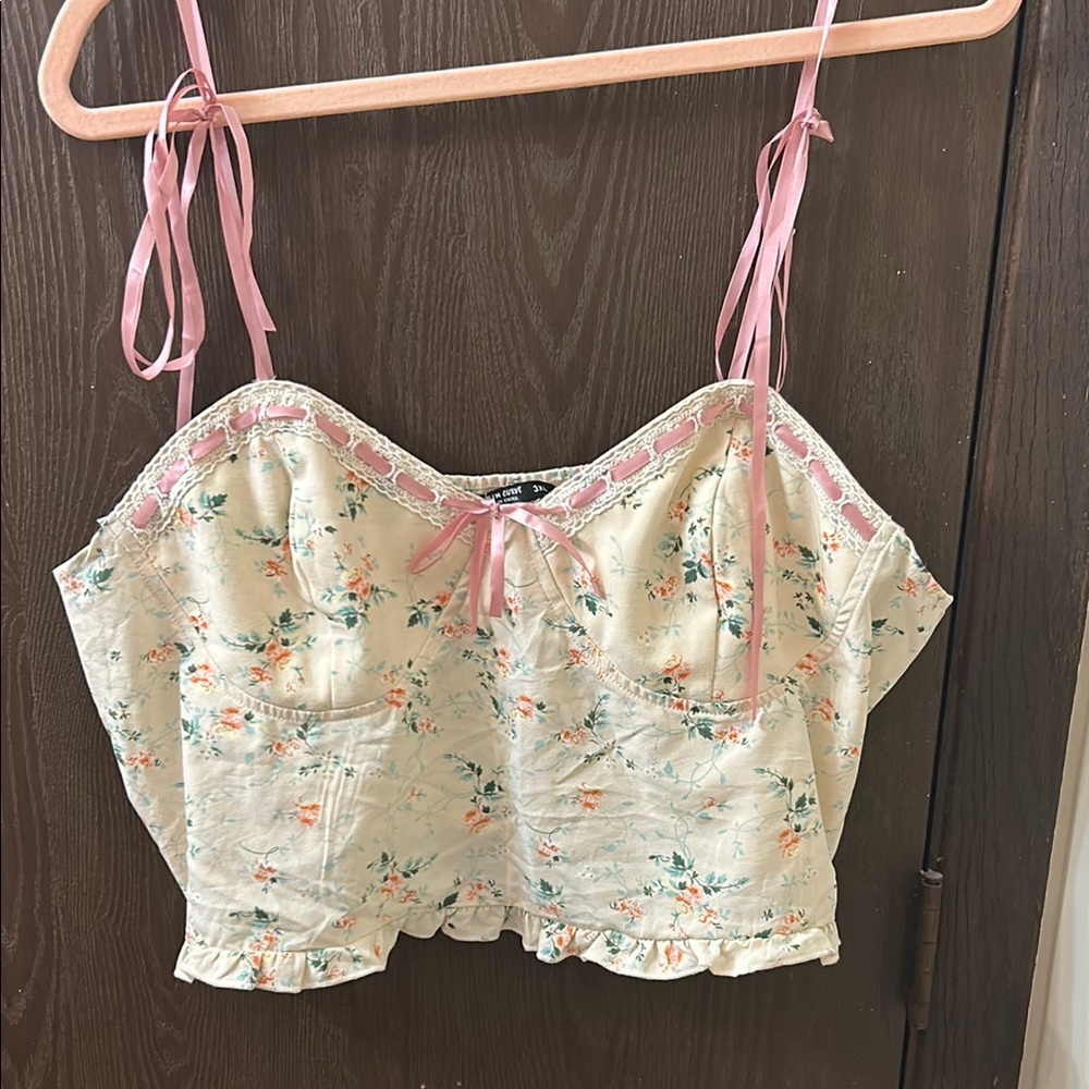 Floral Pink and Cream Women's Top